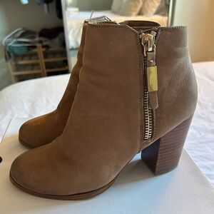 Aldo Tan Suede Zip Block Heel Ankle Boots